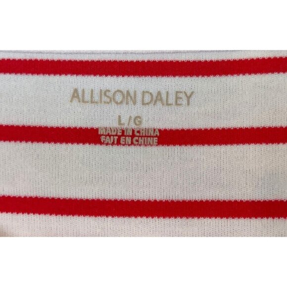 Allison Daily Tunic Knit Top Red White Stipes Three Quarter Sleeves Nautical - Picture 4 of 8